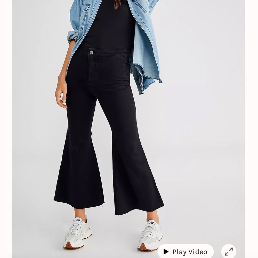 Free People We the Free Youthquake Crop  Flare Jeans, Black -Size 31